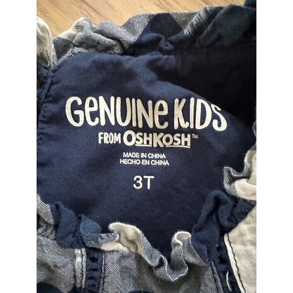 Oshkosh Girls Navy and White Plaid Crochet Lined Sleeveless Sundress Size 3T - Picture 5 of 6